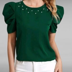 Blusa con cuenta con perla de manga farol