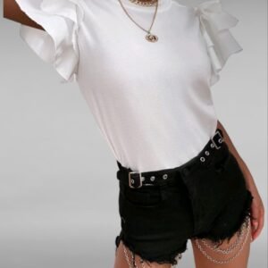 Camiseta unicolor de manga mariposa a capas